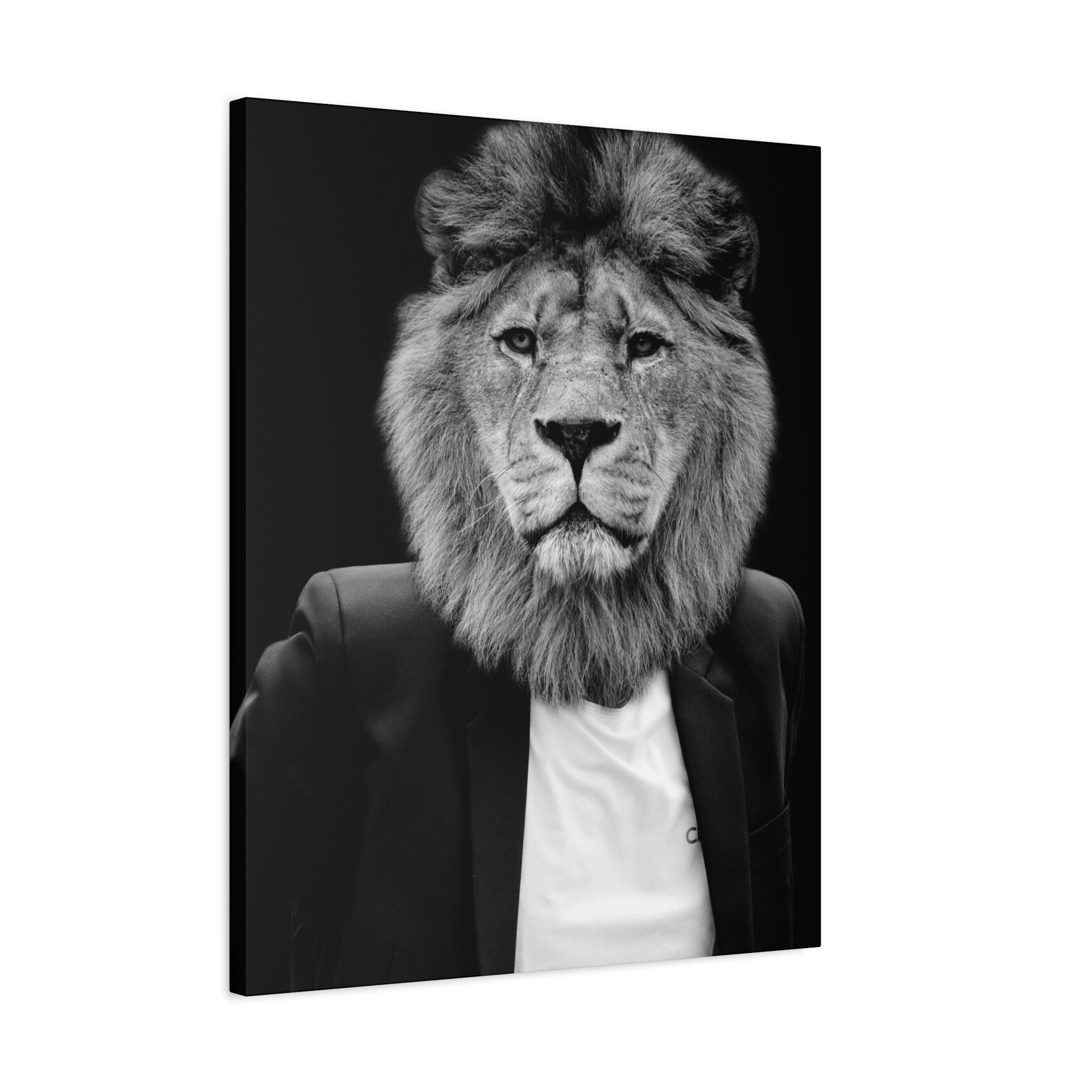 Lion in a Suit Canvas Wall Art - Modern Quirky Animal Portrait