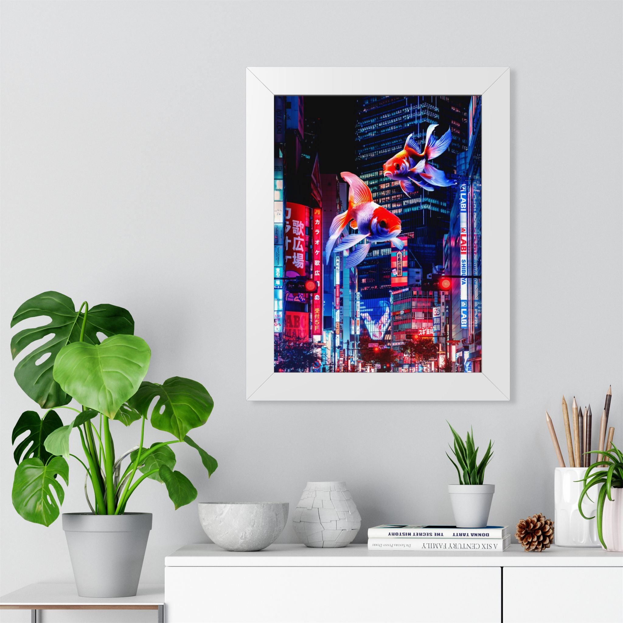 Japanese City Punk FX.2 Koi Attack Poster - Neon Urban Fantasy Art