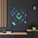 Abstract Techno Blue Canvas Wall Art - Digital Glitch Decor