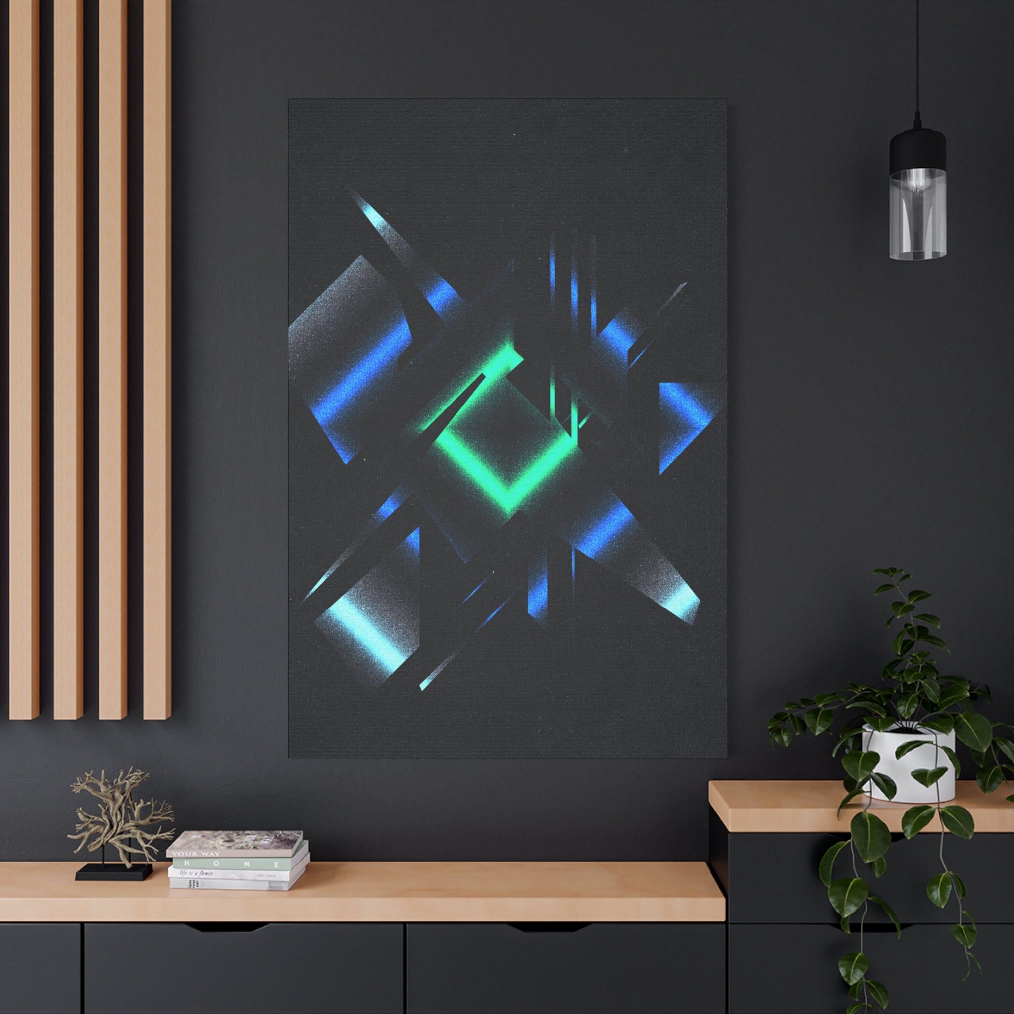 Abstract Techno Blue Canvas Wall Art - Digital Glitch Decor