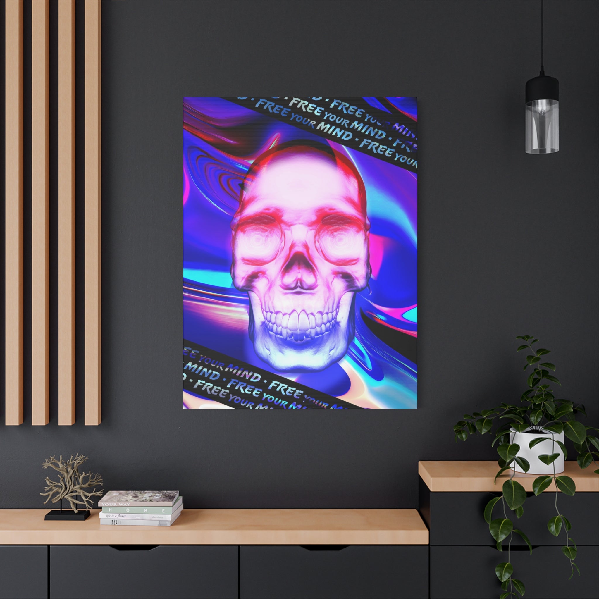 Free Your Mind Canvas Wall Art - Psychedelic Skull Portrait Decor