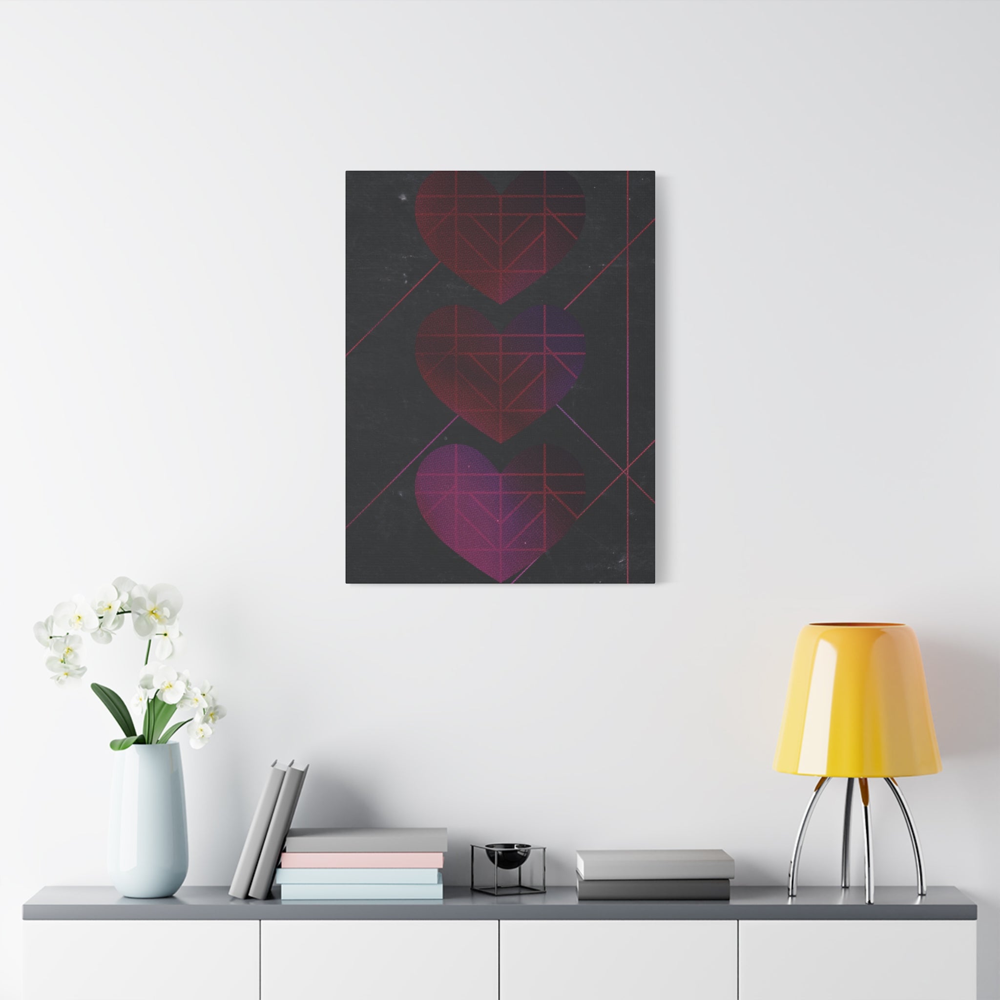Three Hearts Level One Retro Gamer Canvas Art | Minimalist 8-Bit Pixel Love Wall Decor