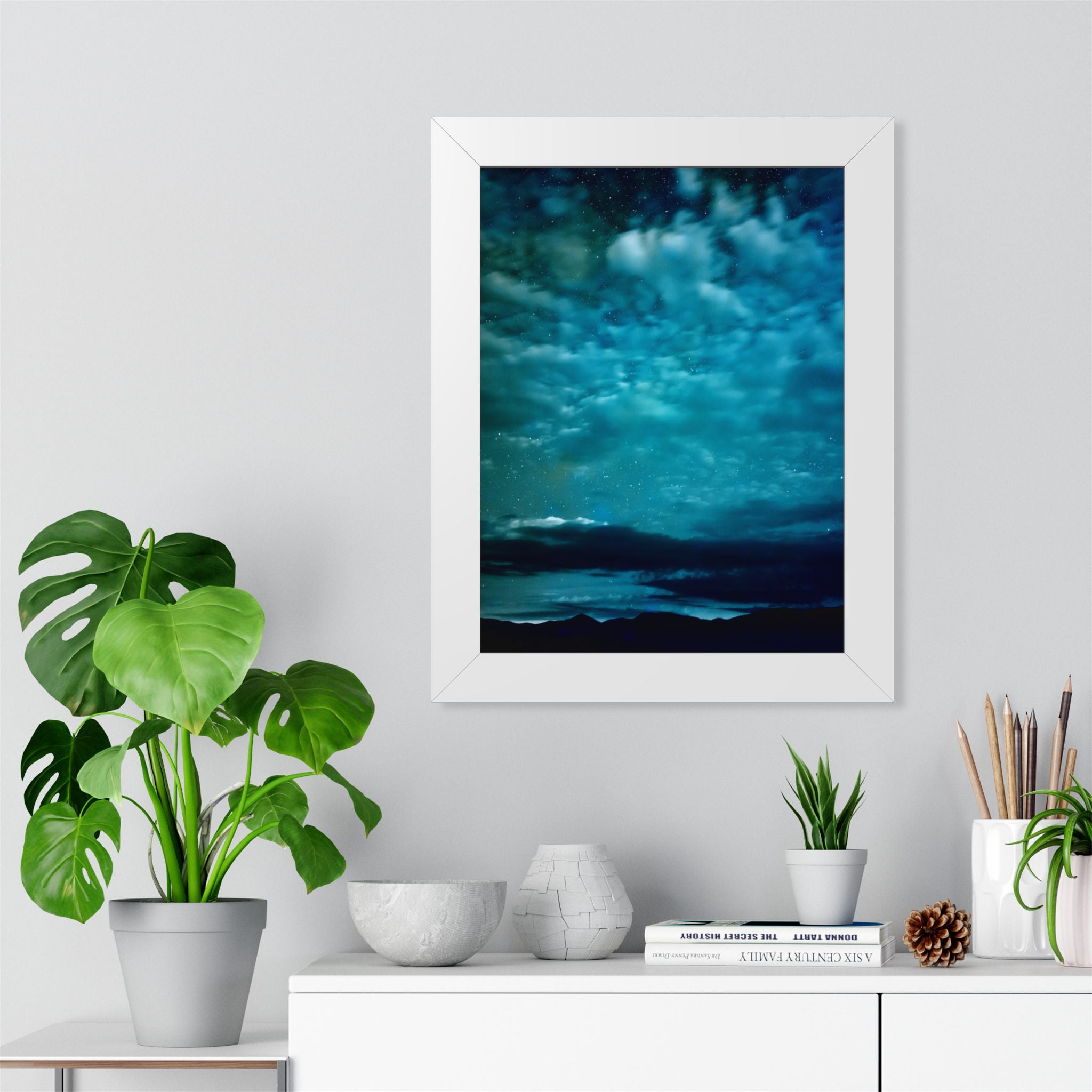 Serene Blue Sunrise Framed Poster - Calm Lake Landscape Wall Art