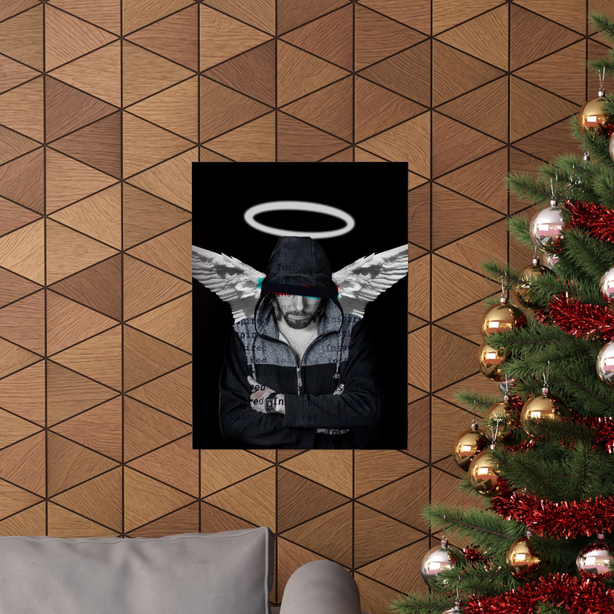 Modern Angel Poster - Black & White Geometric Wings Art Print