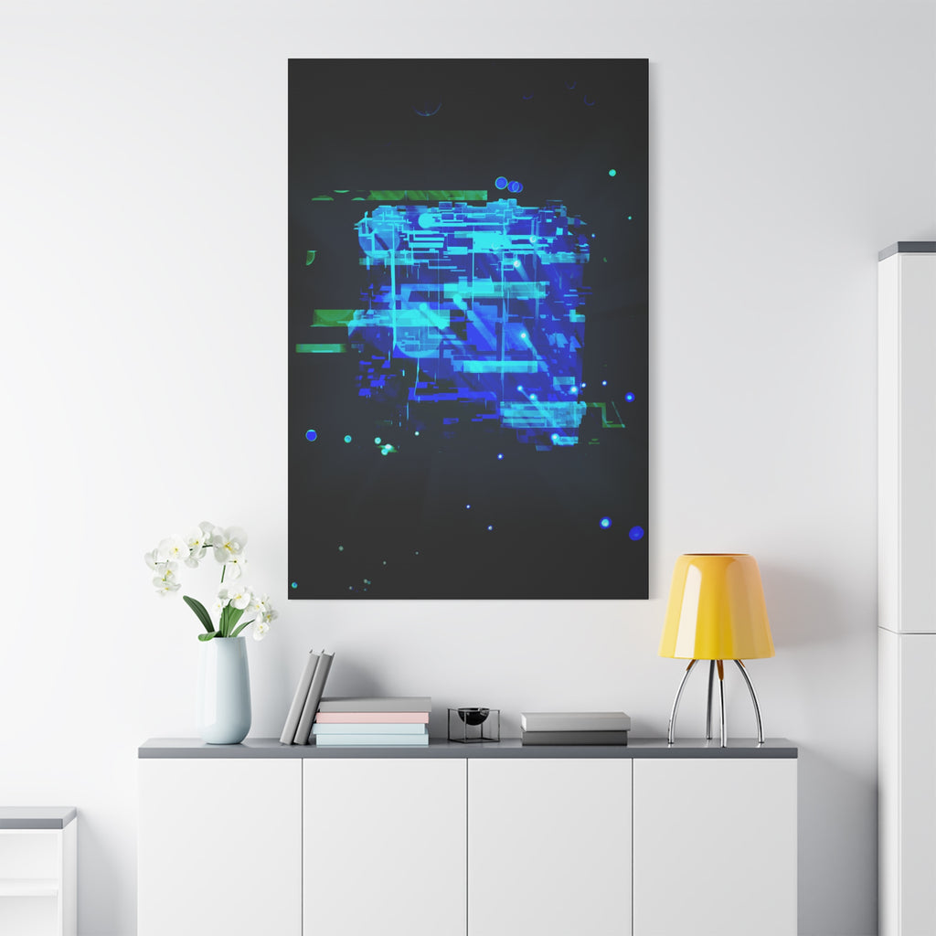 The Data Cube Sci-Fi Cyberpunk Canvas Art | Abstract Tech Futuristic Digital Wall Decor