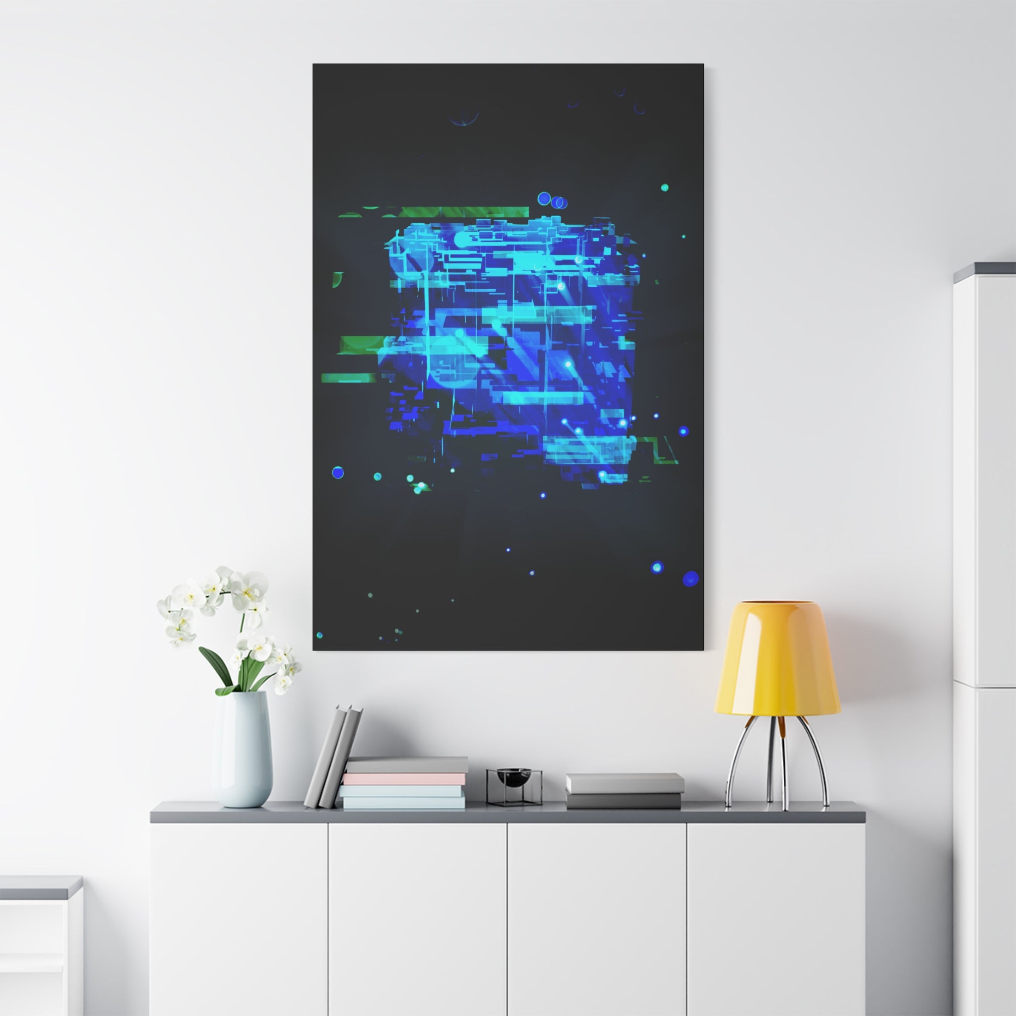 The Data Cube Sci-Fi Cyberpunk Canvas Art | Abstract Tech Futuristic Digital Wall Decor