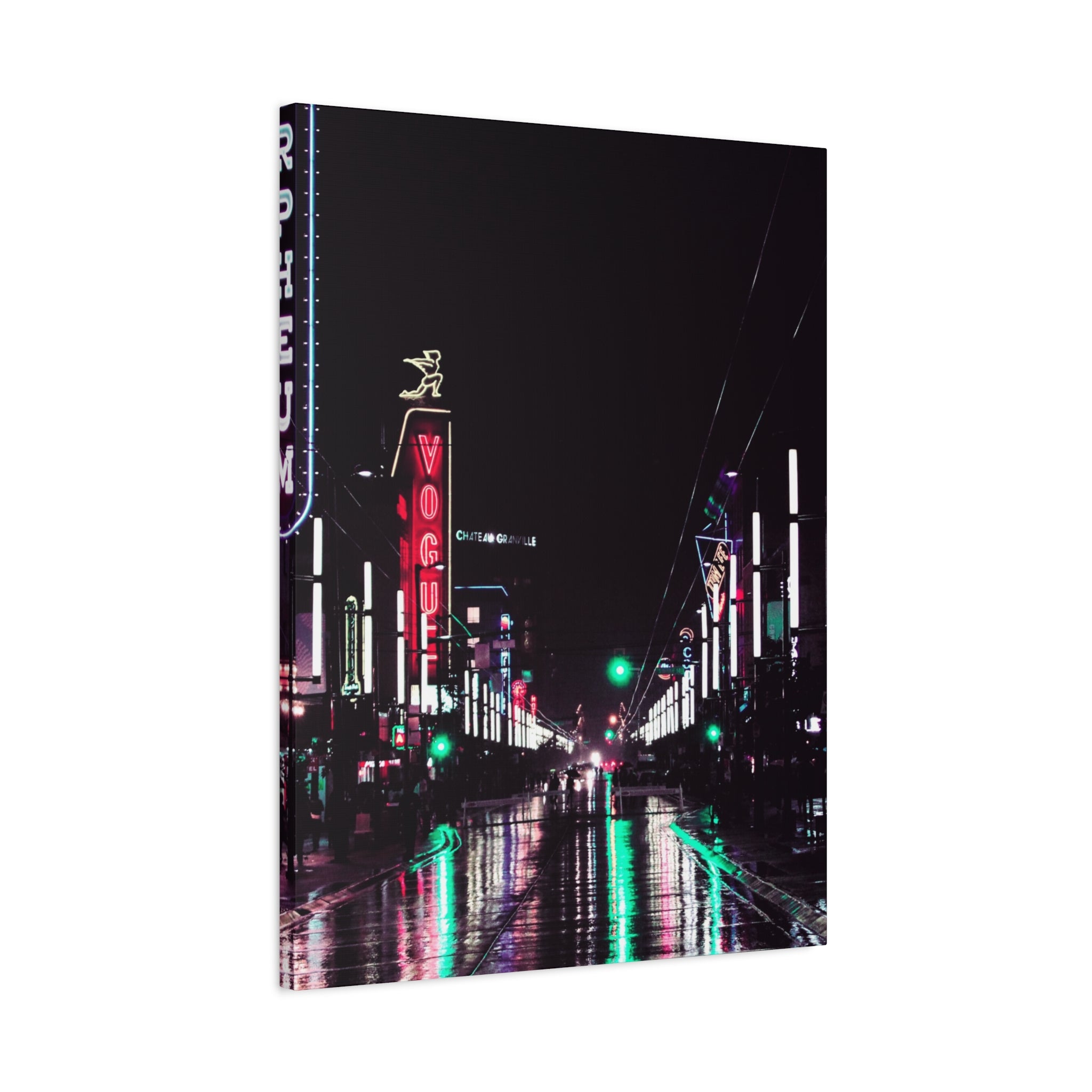 Cyberpunk Slick Street Canvas Wall Art - Neon Alley Decor