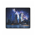 Space Cityscape on the Shore Desk Mat - Futuristic Neon Coast Mouse Pad