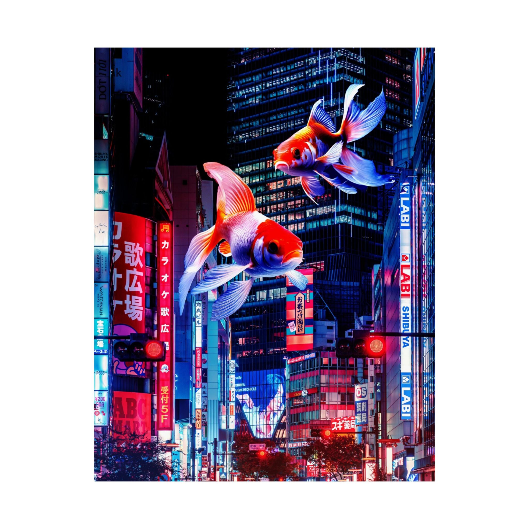Japanese City Punk FX.2 Koi Attack Poster - Neon Cyberpunk Art Print