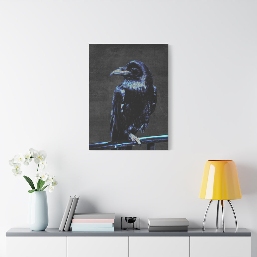 Blue Crow Canvas Wall Art - Surreal Raven Bird Decor