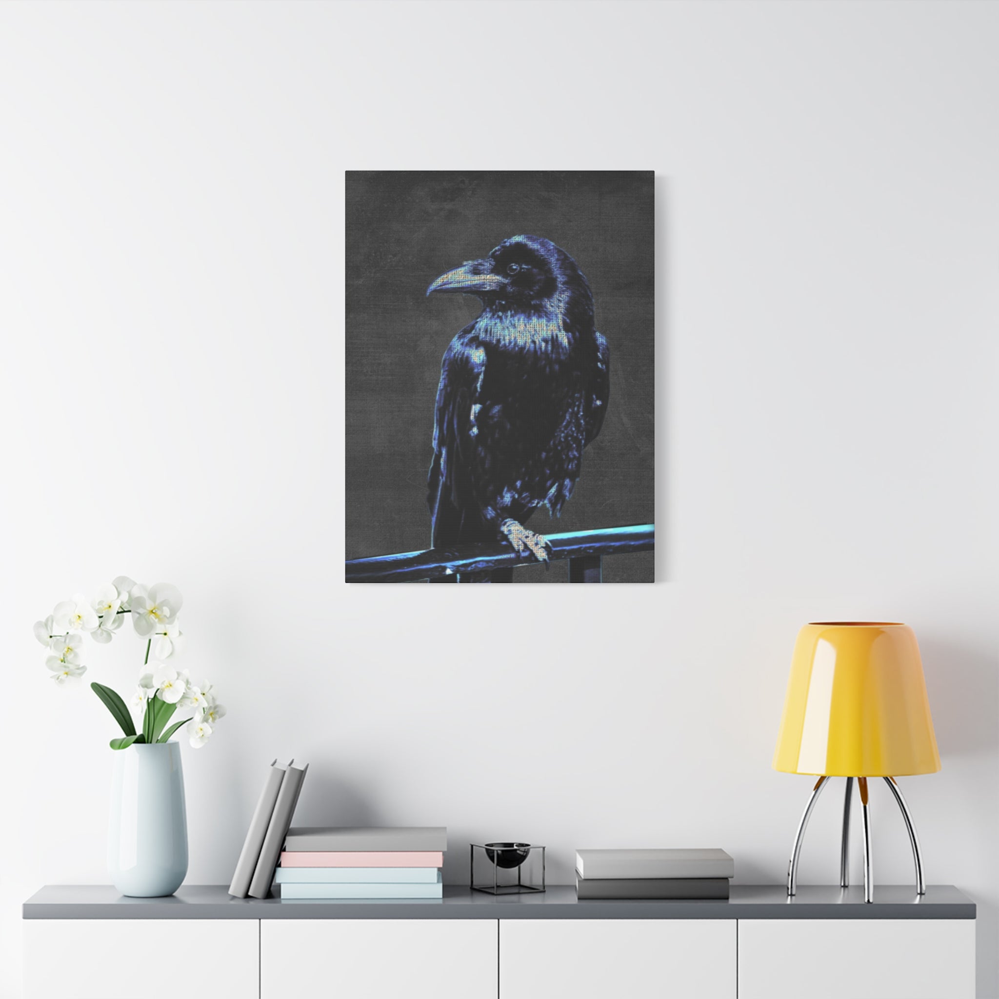 Blue Crow Canvas Wall Art - Surreal Raven Bird Decor