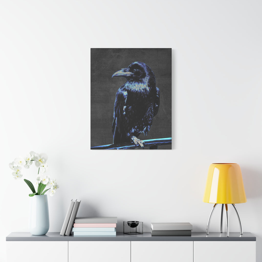 Blue Crow Canvas Wall Art - Surreal Raven Bird Decor