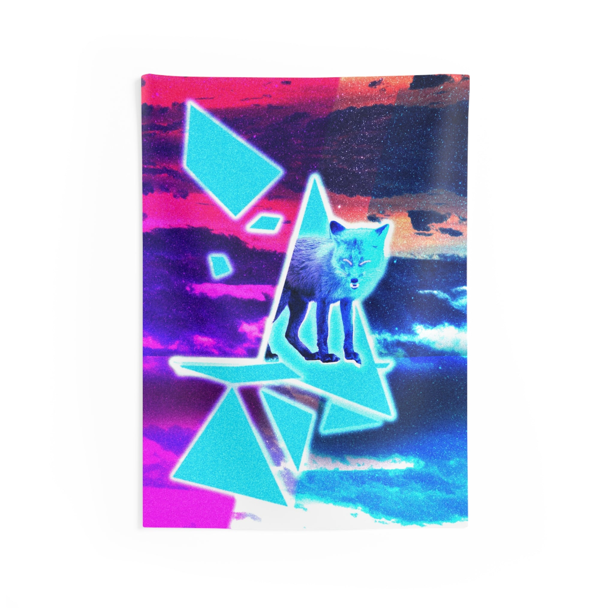 Blue Fox in Space Tapestry - Celestial Animal Wall Hanging