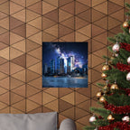 Space Cityscape on the Shore Poster - Neon Sci-Fi Coast Art Print