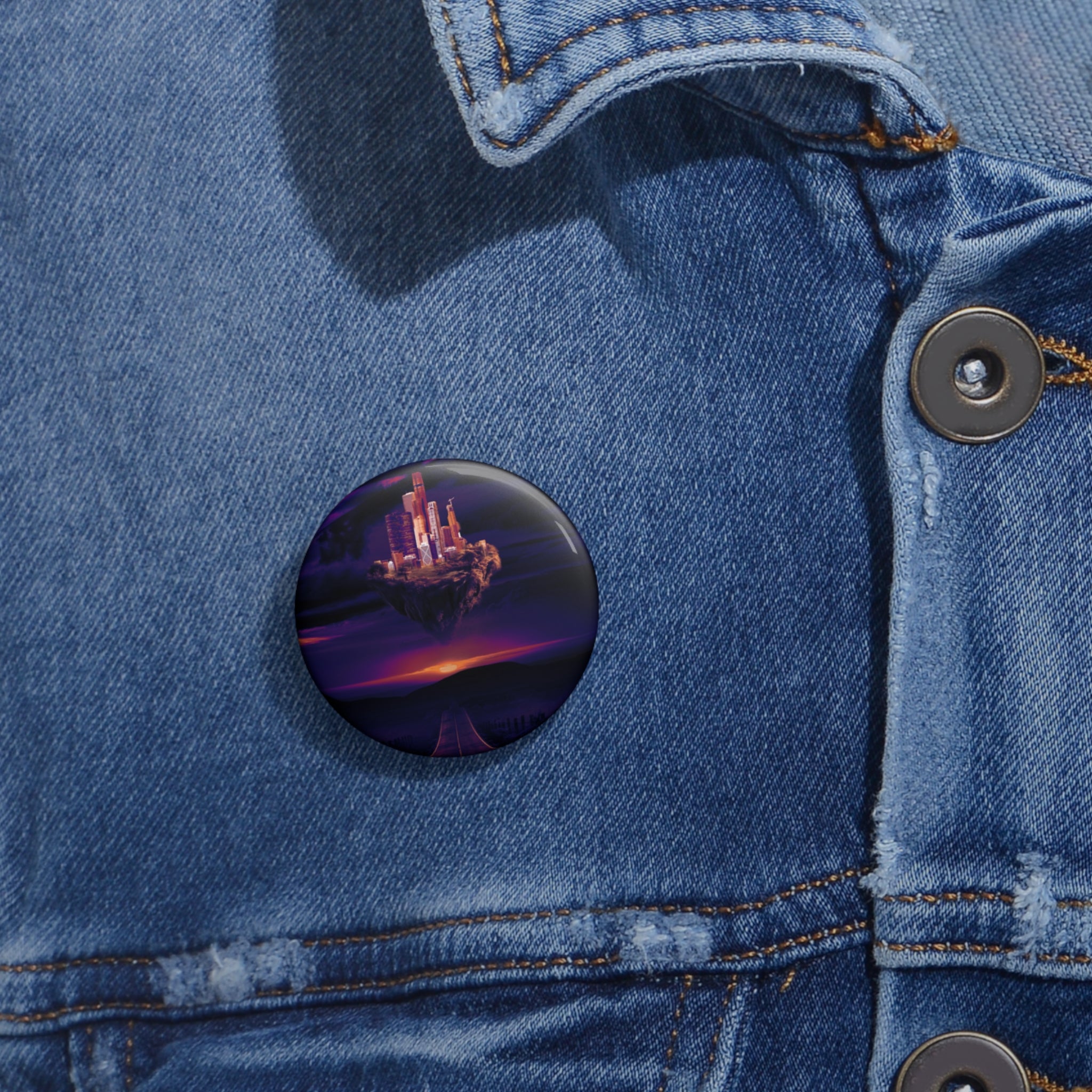 Abandoned Desert City Pin - Dystopian Landscape Button