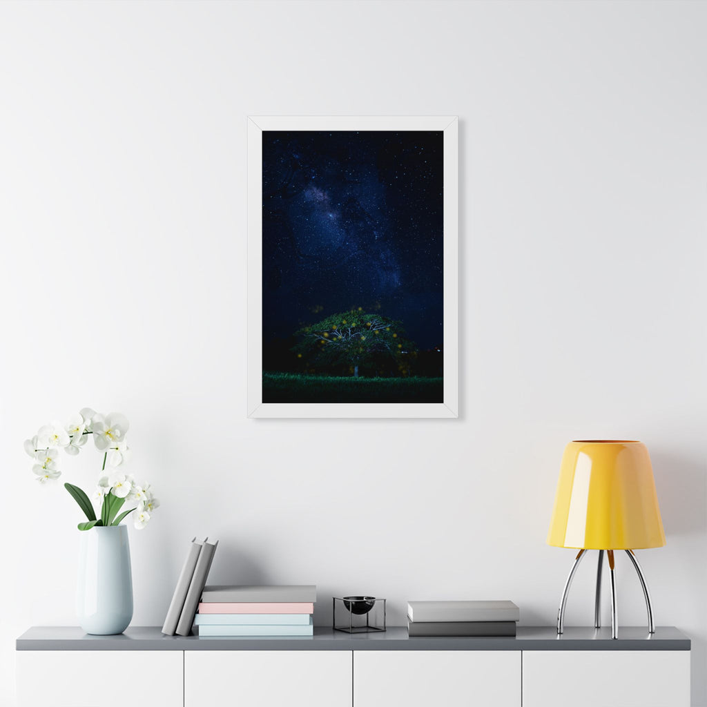 The Great Fairy Tree Framed Vertical Poster - Enchanting Night Sky Art for Home Decor - Perfect Gift for Nature Lovers
