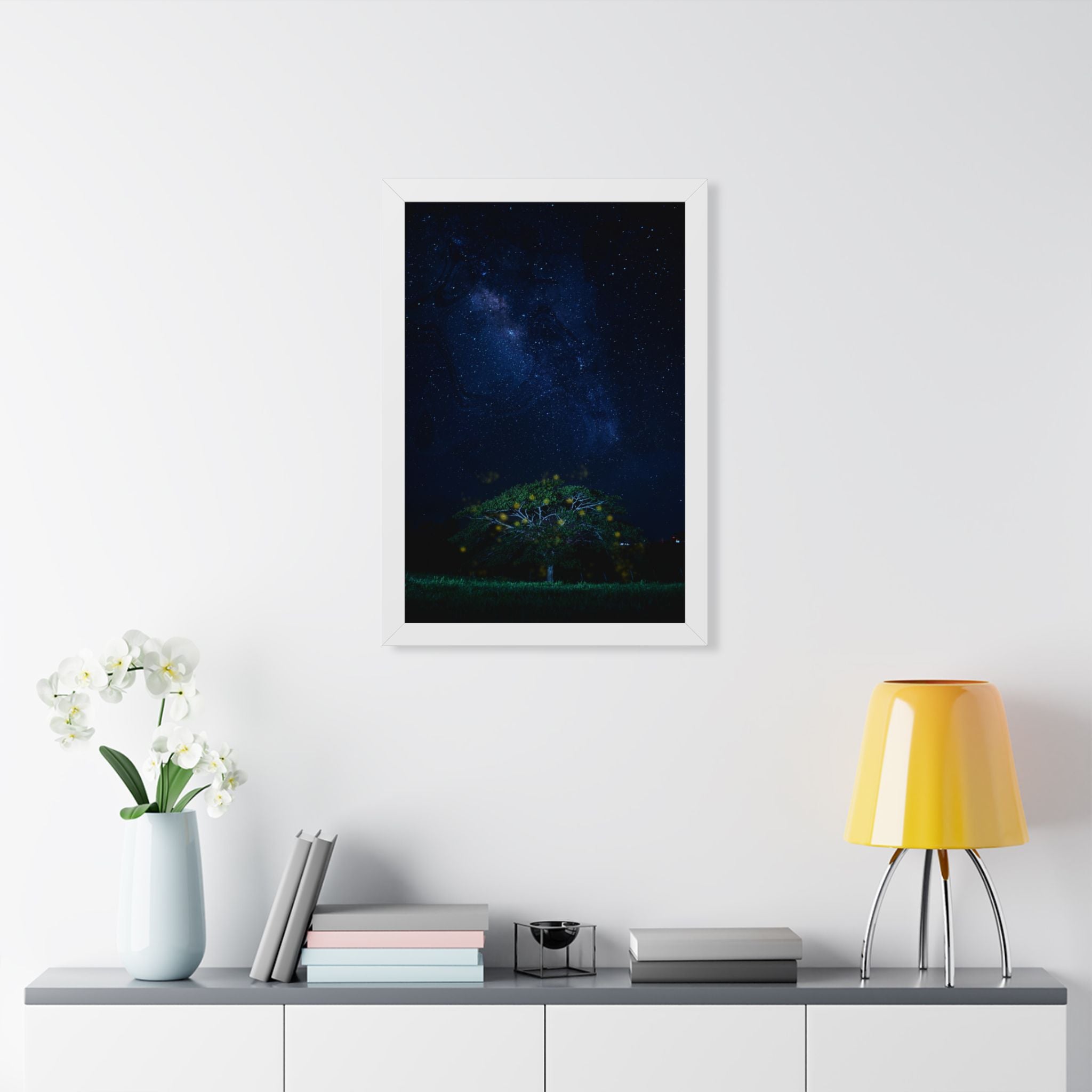 The Great Fairy Tree Framed Vertical Poster - Enchanting Night Sky Art for Home Decor - Perfect Gift for Nature Lovers