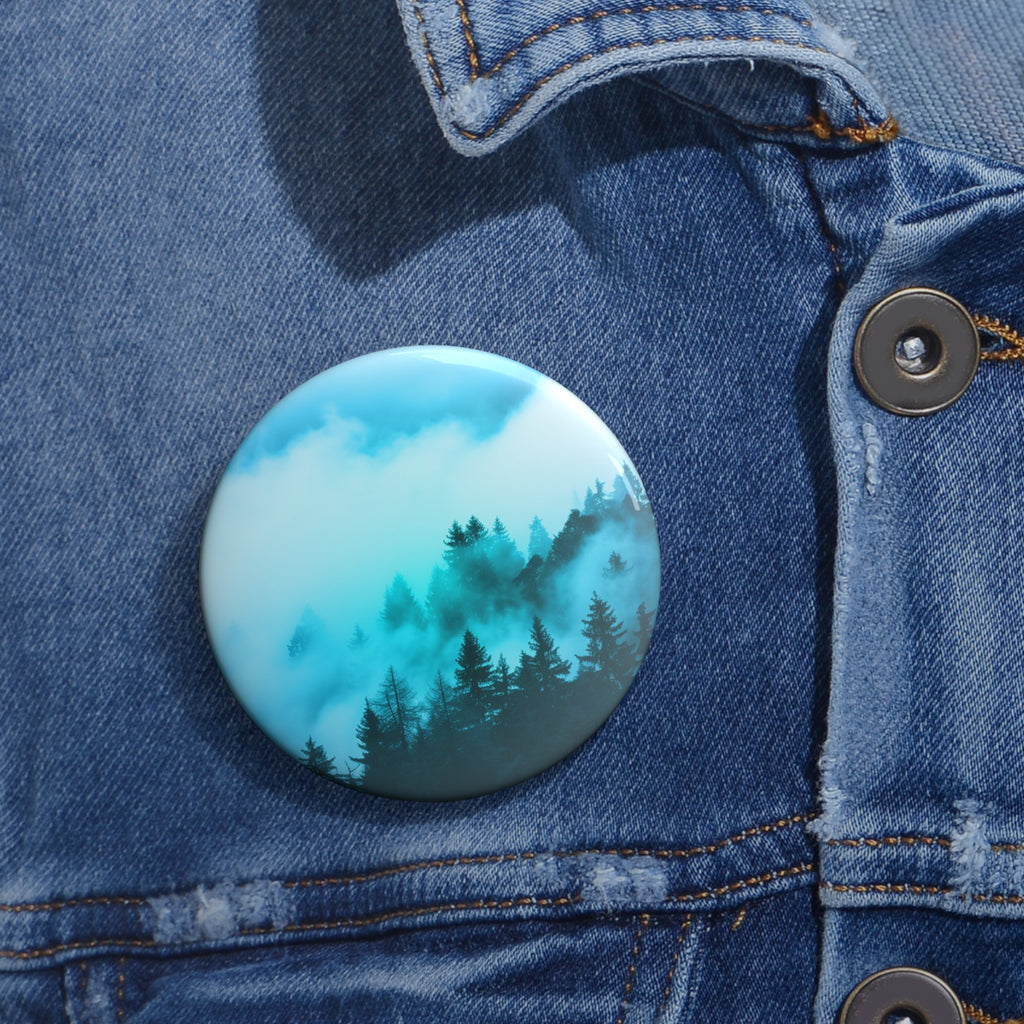 Misty Blue Mountain Fog Pin - Landscape Art Button