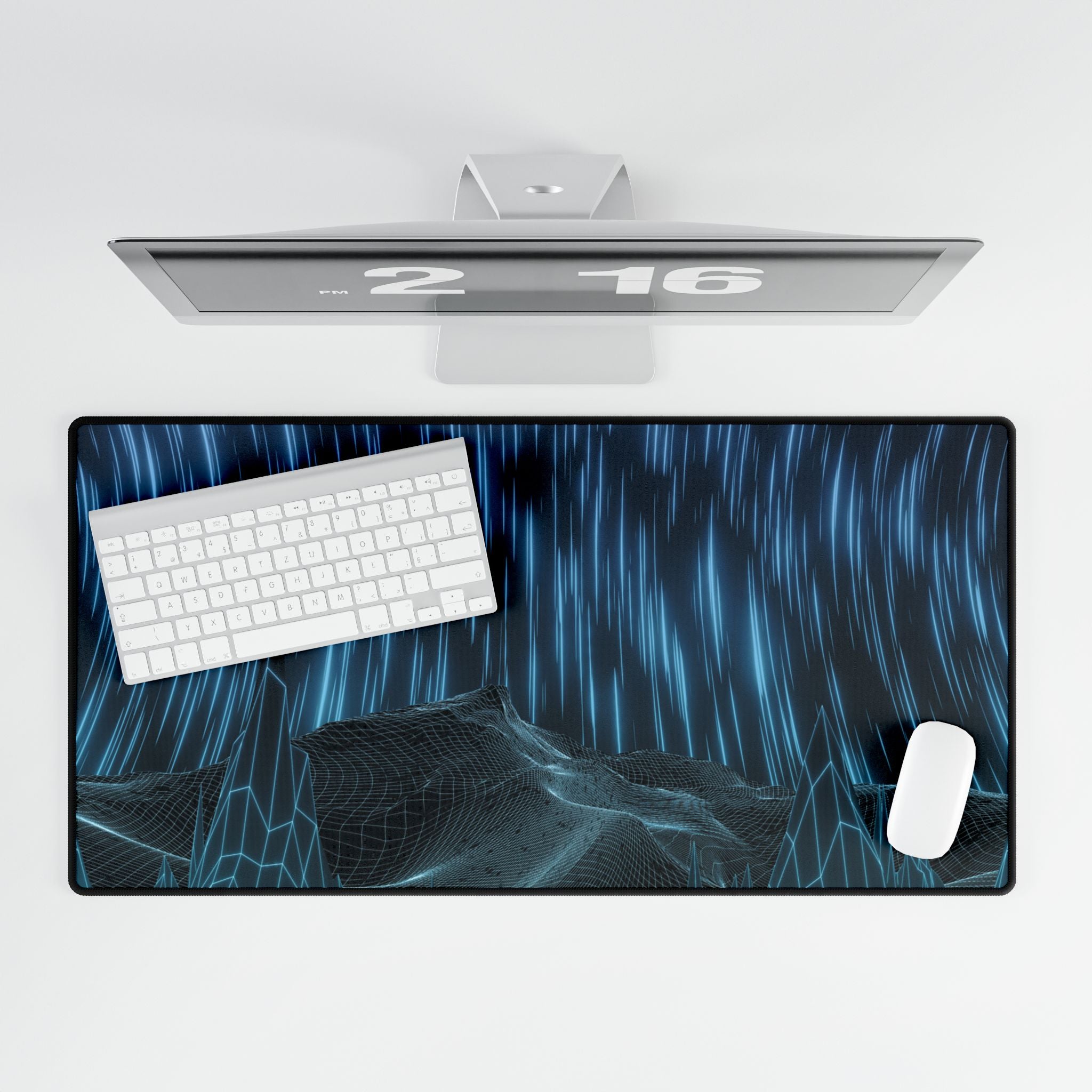 Cyber Wave Escape Retro Grid Desk Mat - Synthwave Mouse Pad
