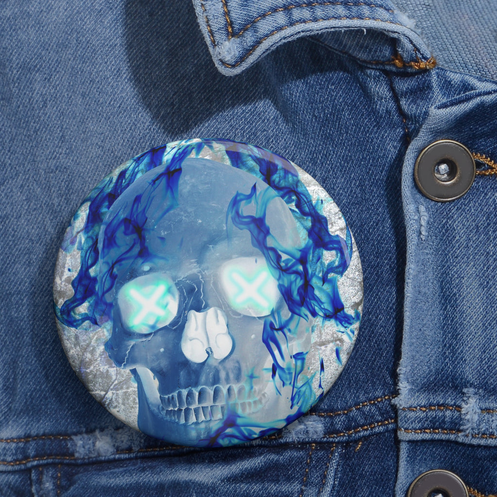 Blue Flame Skull Pin - Gothic Fire Art Button