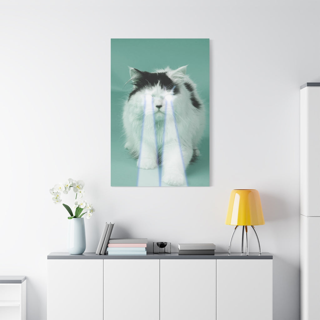 Laser Cat Canvas Wall Art - Funny Sci-Fi Space Feline Decor