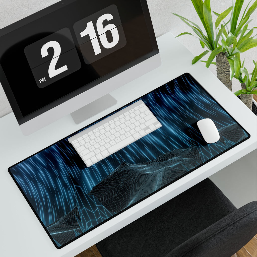 Cyber Wave Escape Retro Grid Desk Mat - Synthwave Mouse Pad