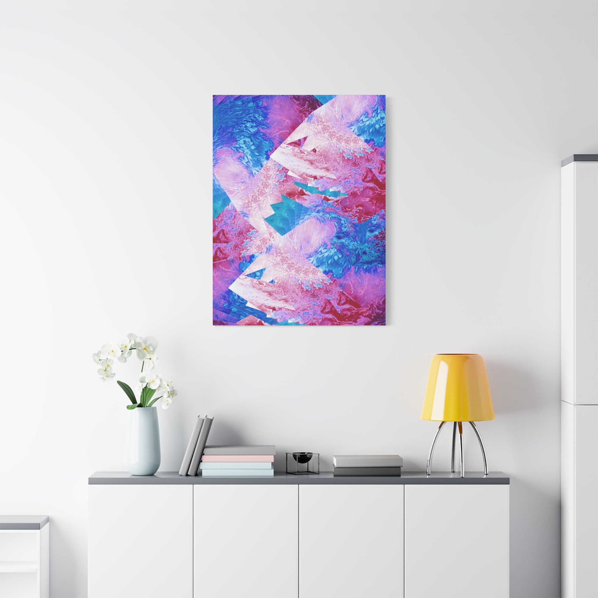 Trippy Pink and Blue Fractal Canvas Art | Surreal Abstract Sacred Geometry Wall Decor