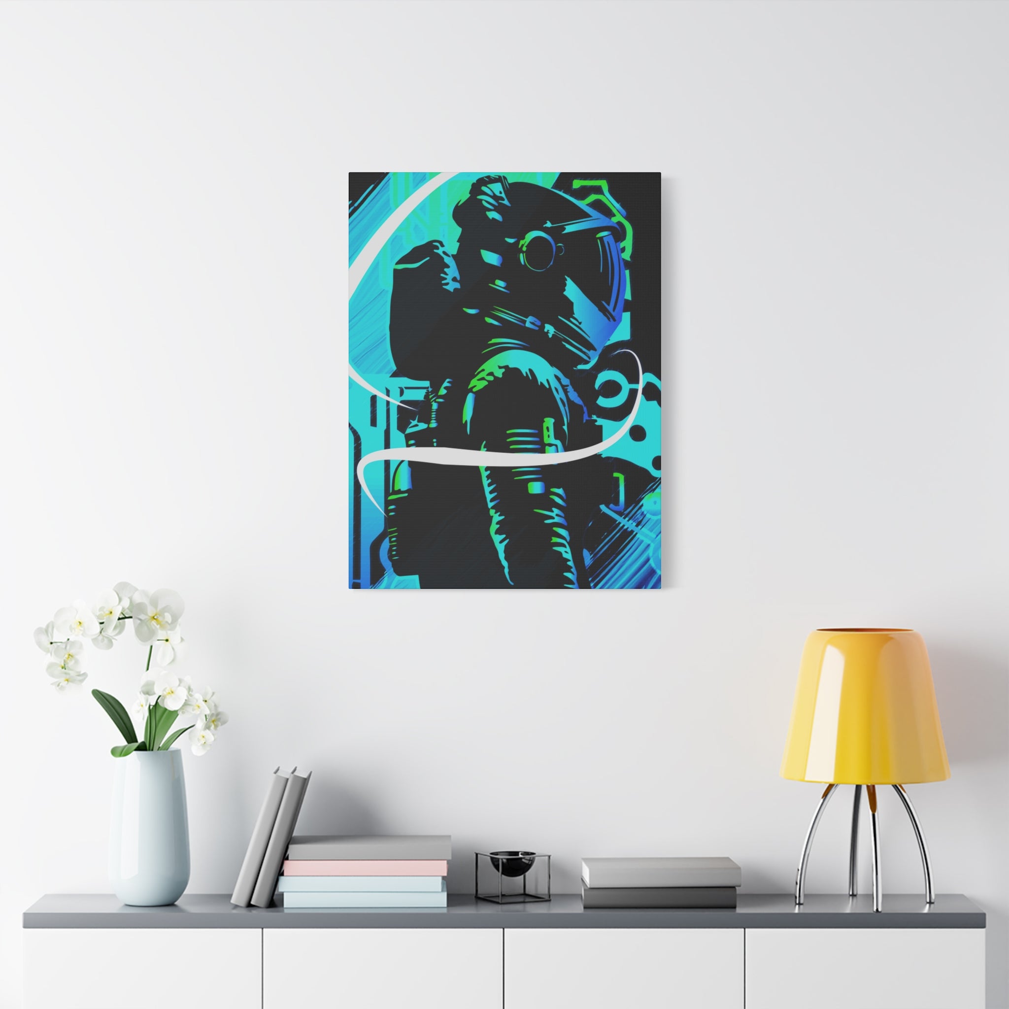 Grunge Paint Blast Canvas Wall Art - Abstract Graffiti Astronaut Decor