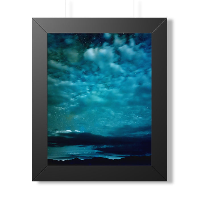 Serene Blue Sunrise Framed Poster - Calm Lake Landscape Wall Art
