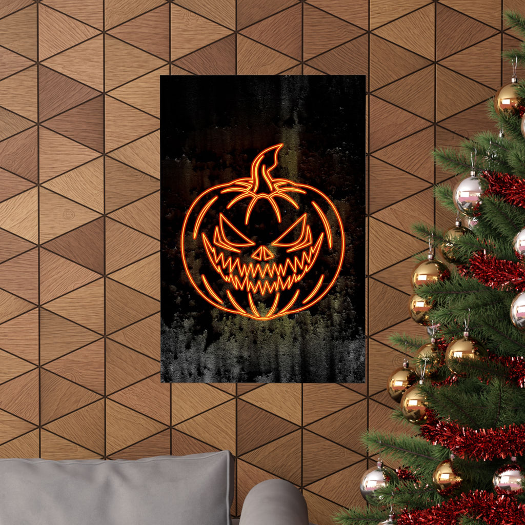 Neon Pumpkin Poster - Spooky Halloween Orange & Black Art Print