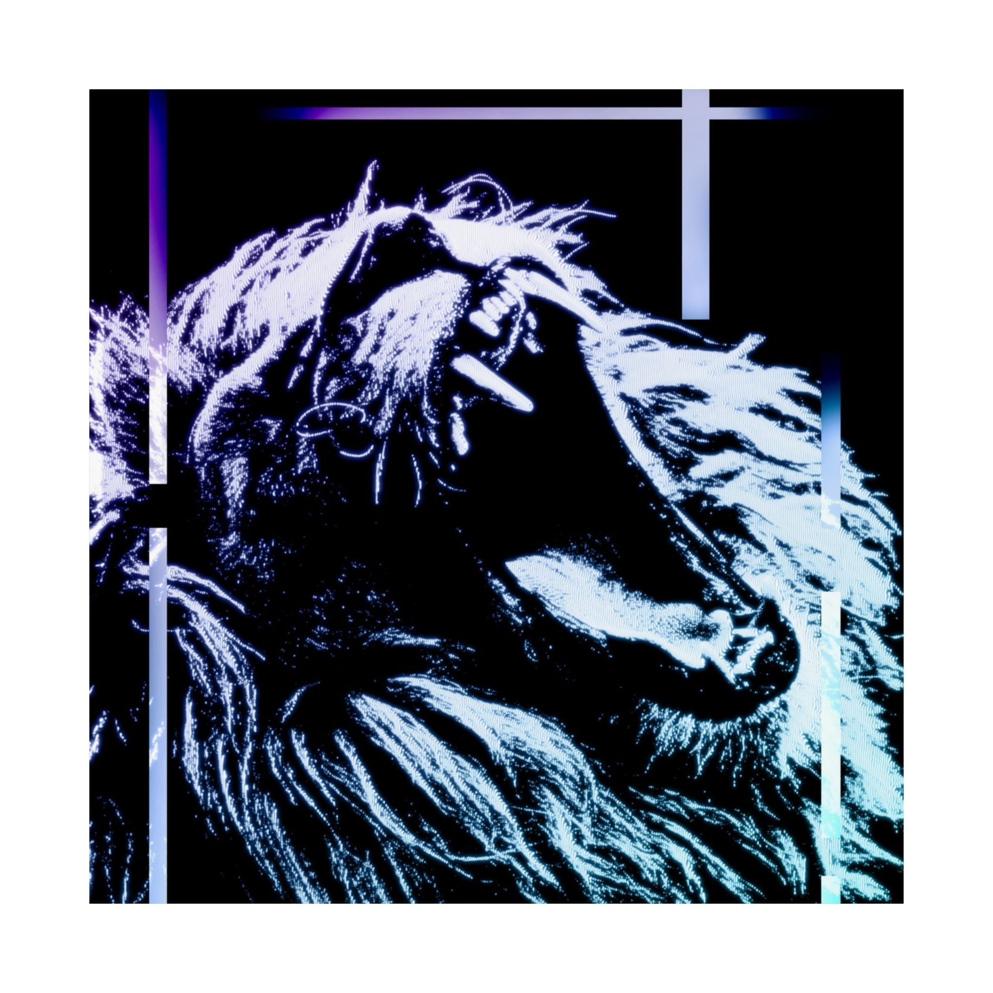 CRT Lion Retro Wave Poster - 80s Synthwave Neon Art Print