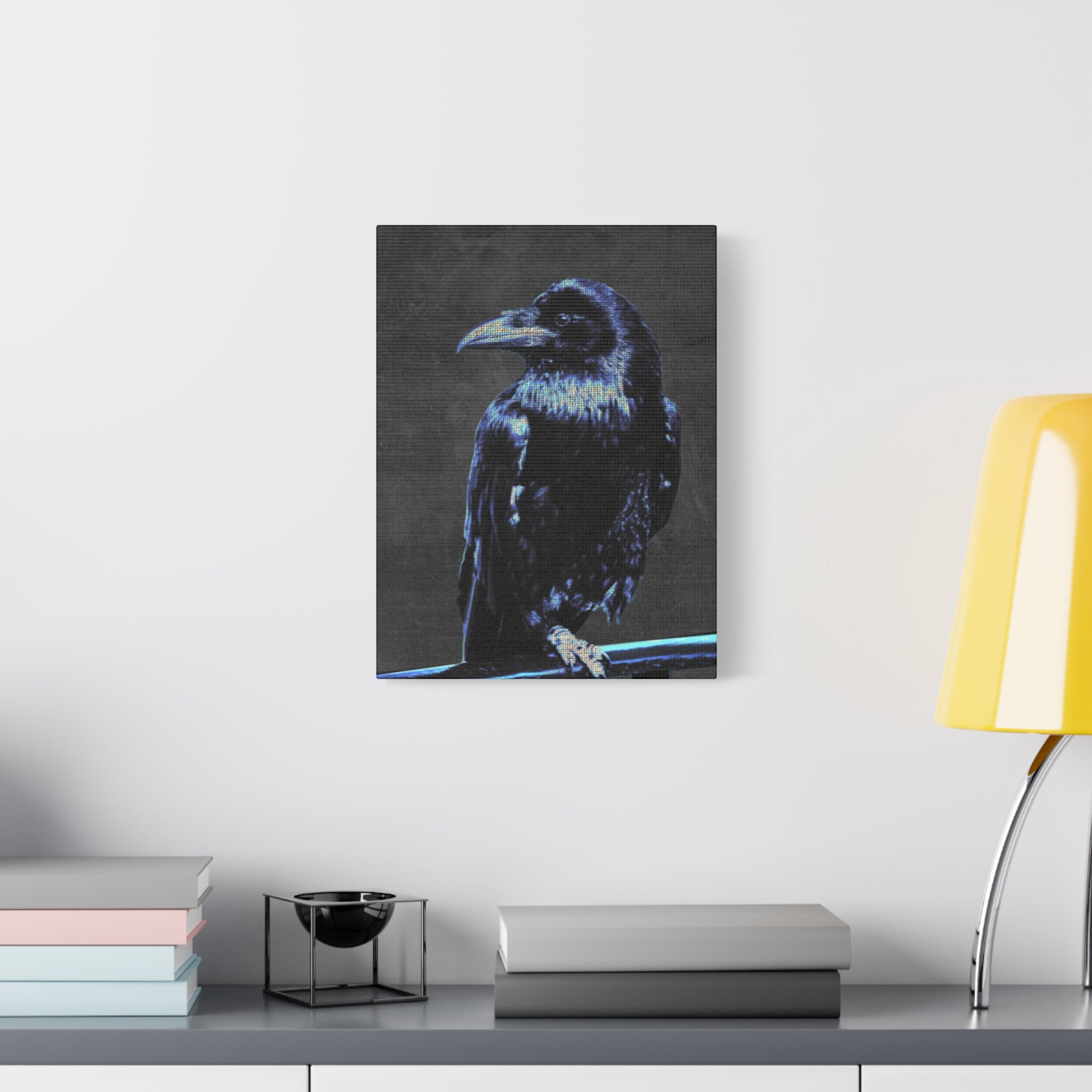Blue Crow Canvas Wall Art - Surreal Raven Bird Decor