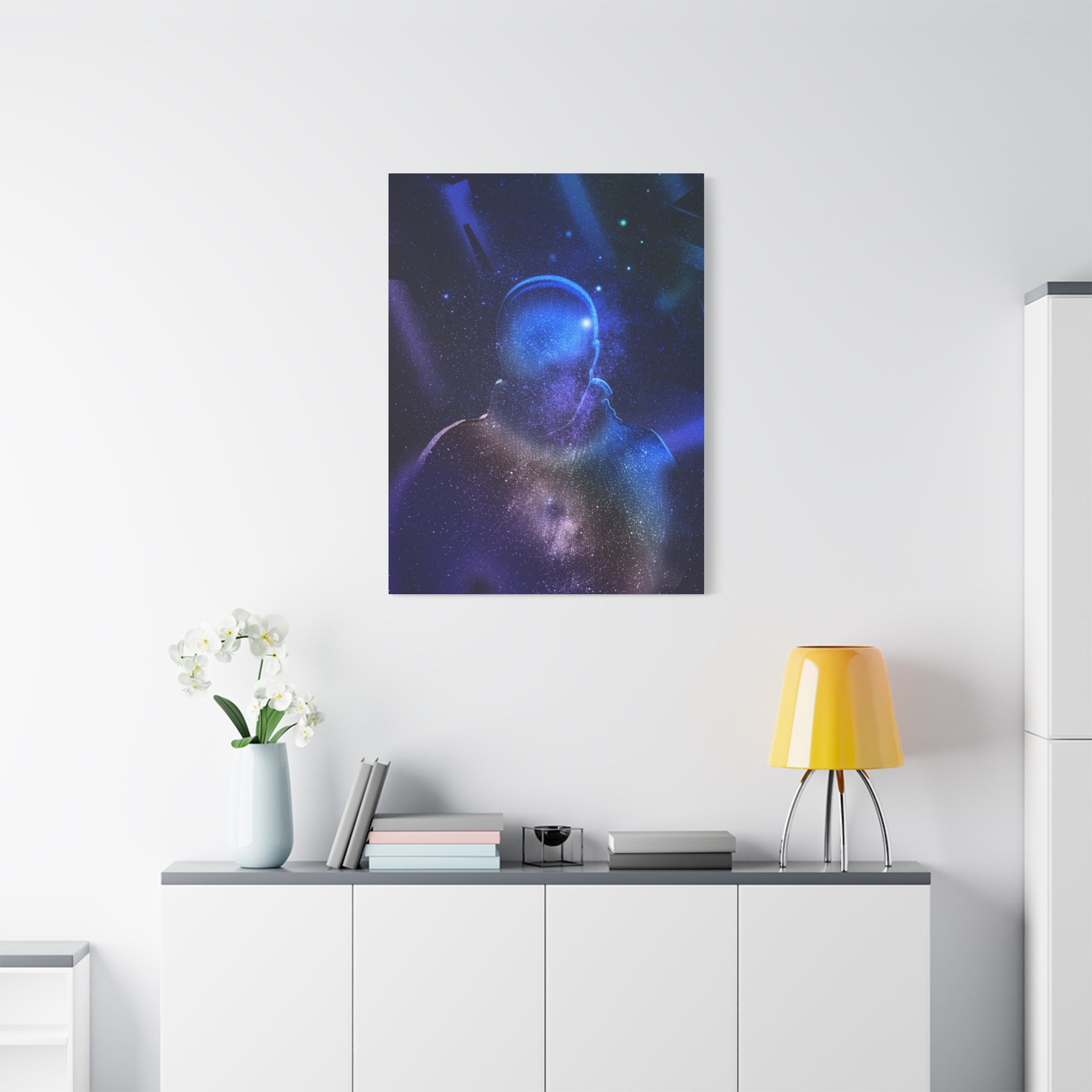 Figure in Space Canvas Wall Art - Cosmic Silhouette Decor
