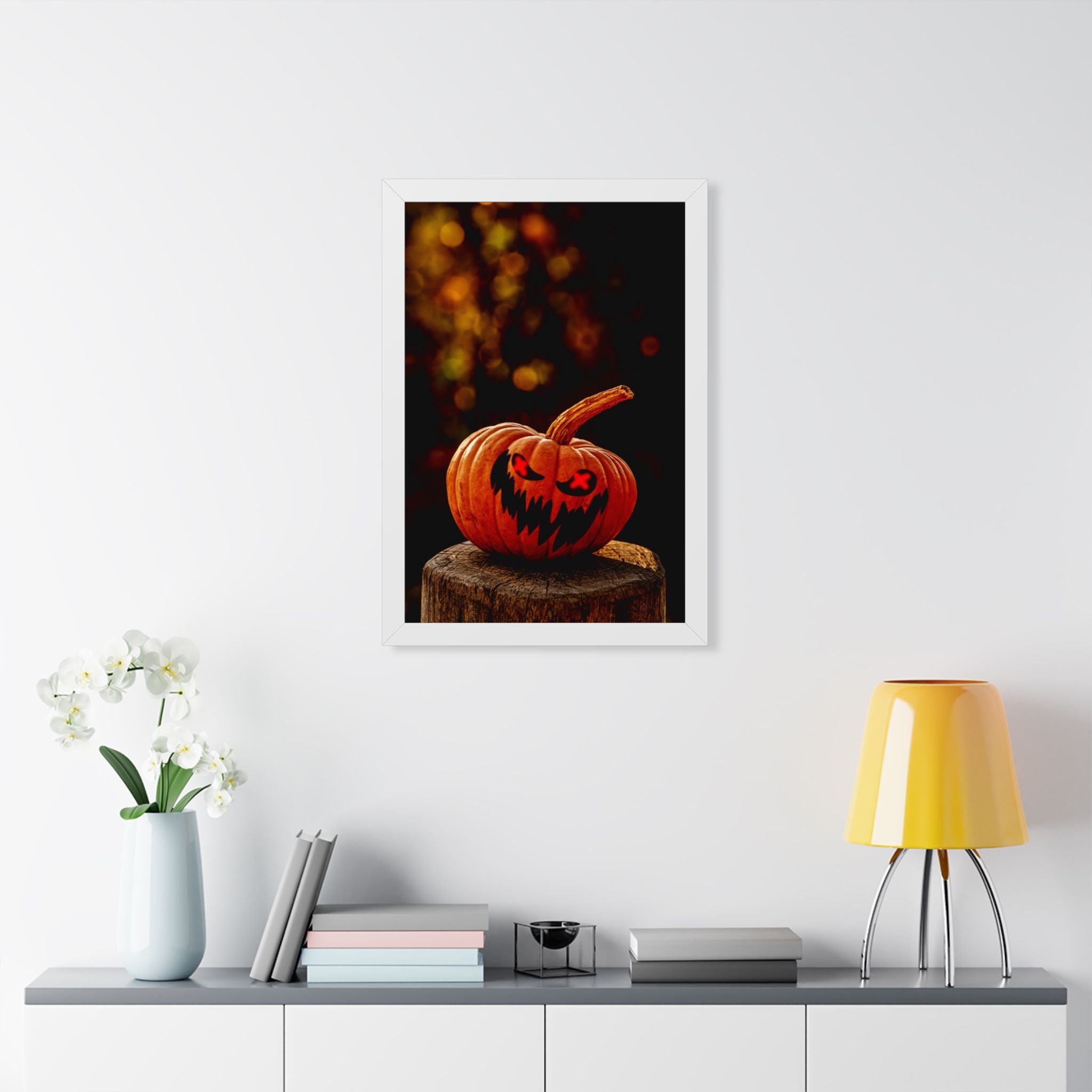 Spooky Pumpkin Framed Vertical Poster - Halloween Decor for Home & Office - Premium Quality Print