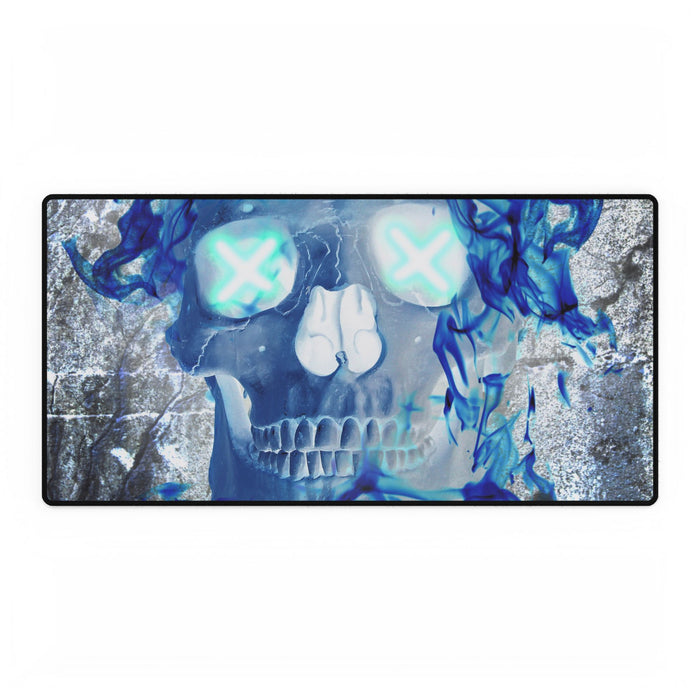 Blue Flame Skull Gothic Gaming Desk Mat