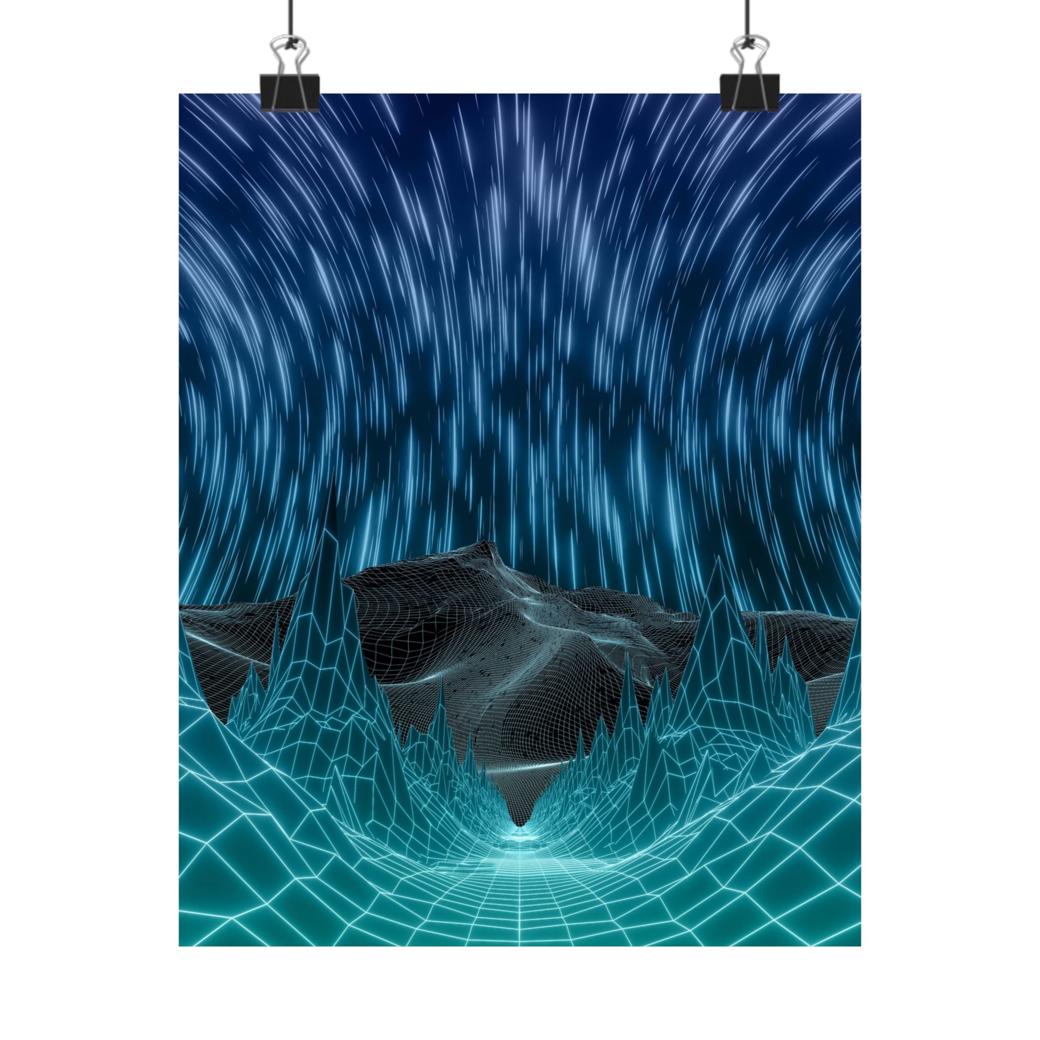 Cyber Wave Escape Poster Print - Synthwave Neon Grid Art