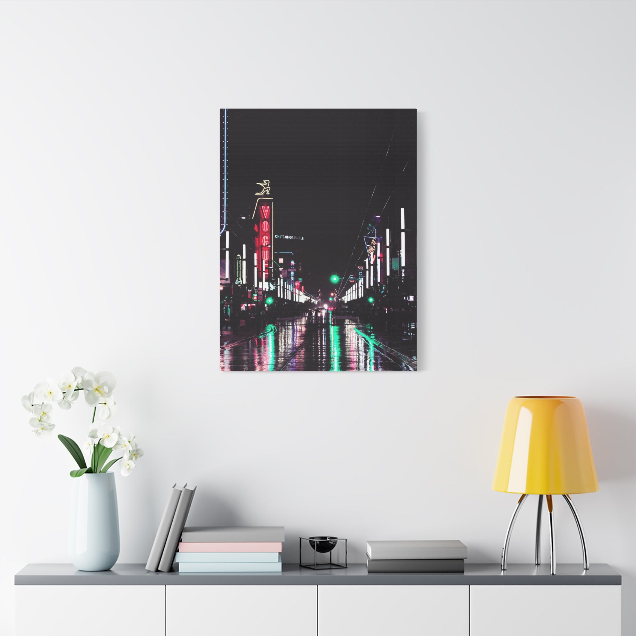 Cyberpunk Slick Street Canvas Wall Art - Neon Alley Decor