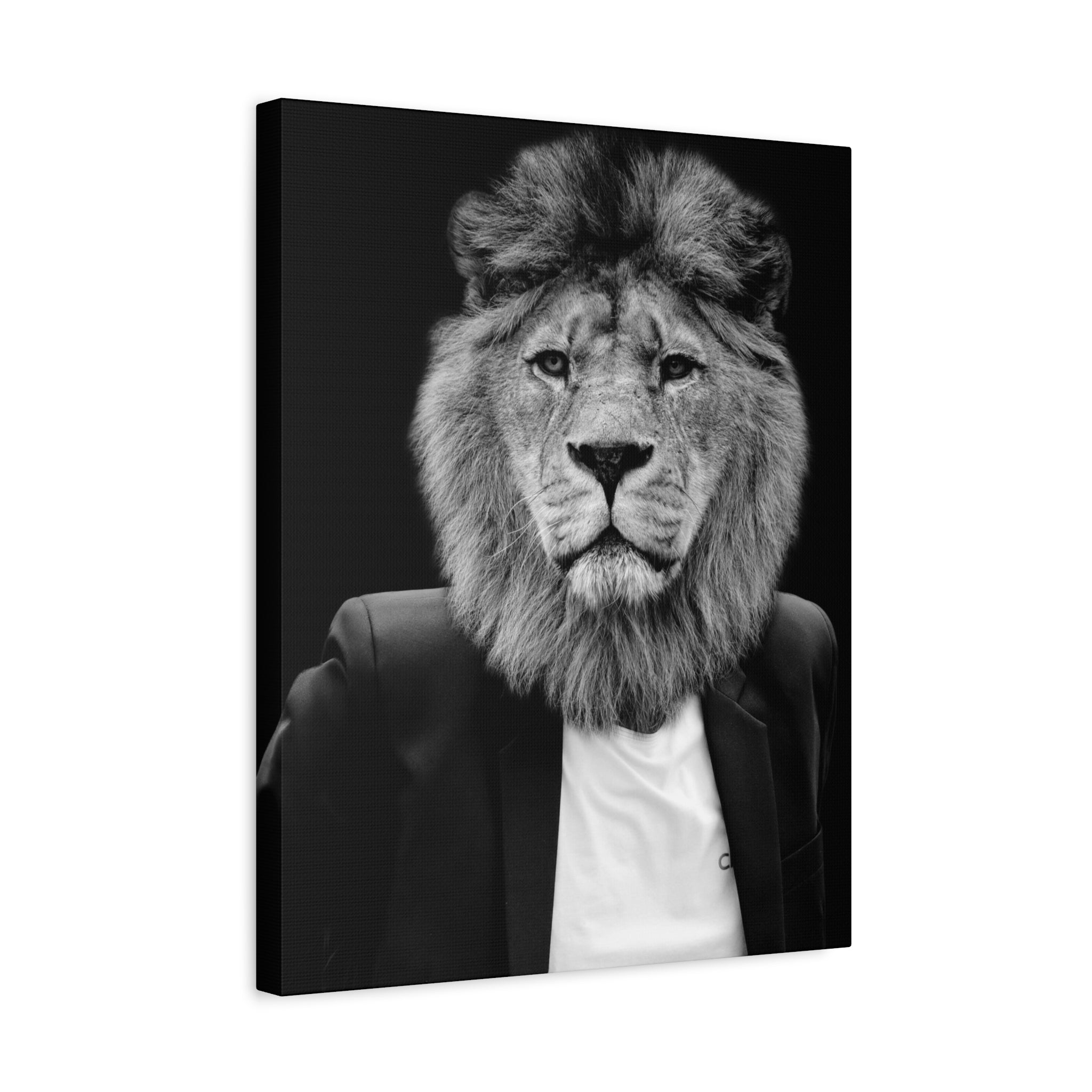 Lion in a Suit Canvas Wall Art - Modern Quirky Animal Portrait