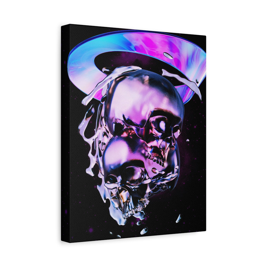 Melted Skeleton Skulls Canvas Wall Art - Gothic Cosmic Skull Decor