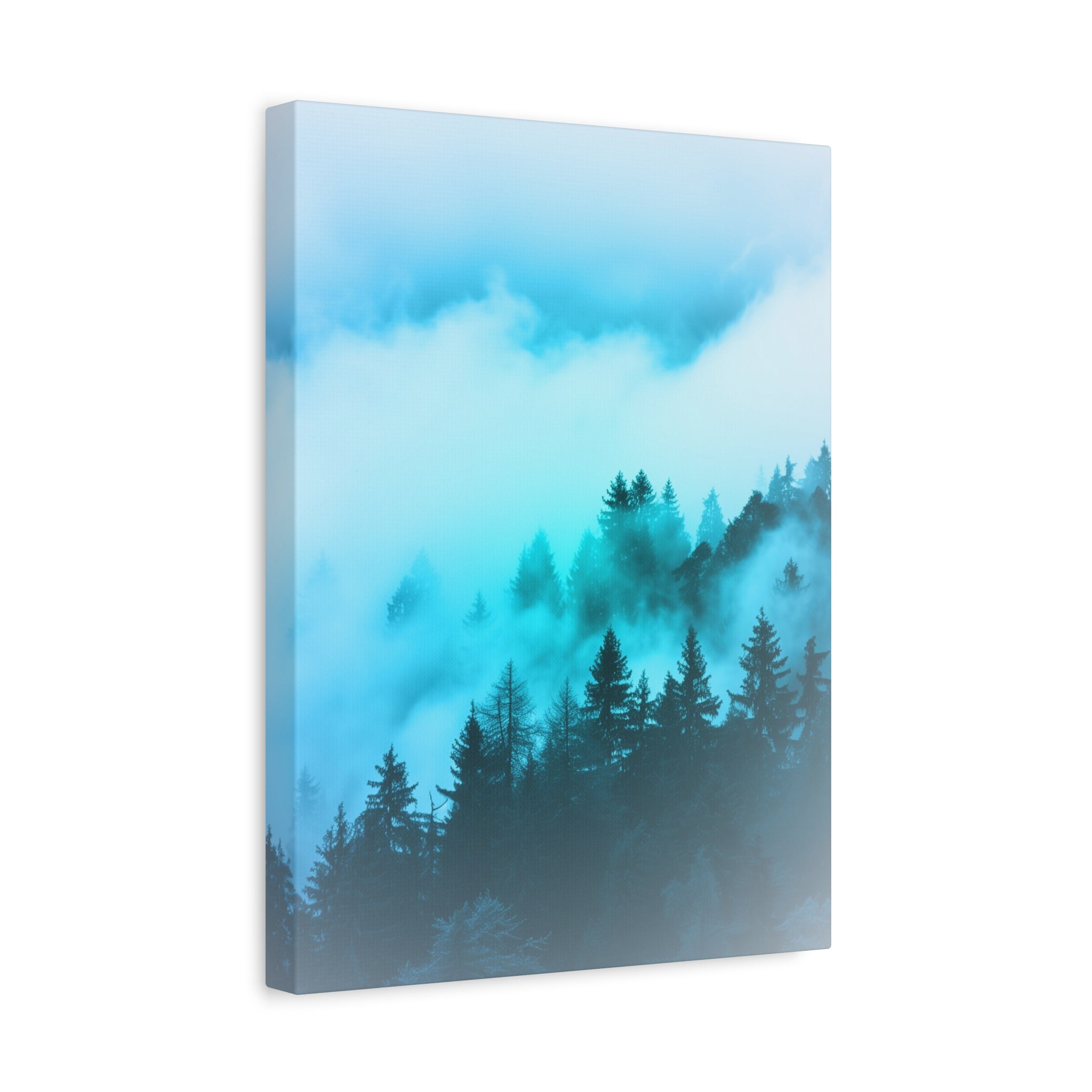 Blue Mountain Fog Canvas Wall Art - Misty Forest Nature Decor
