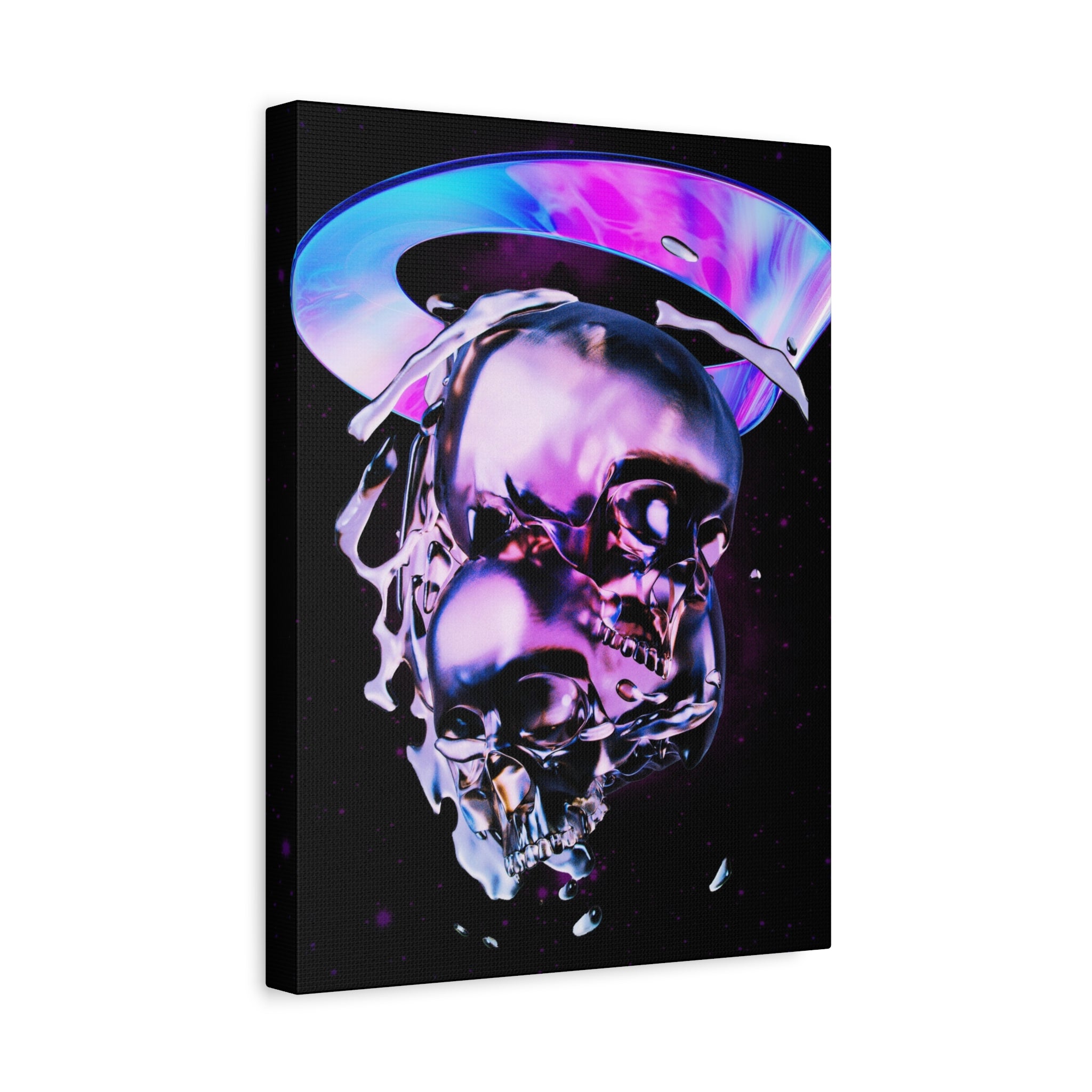 Melted Skeleton Skulls Canvas Wall Art - Gothic Cosmic Skull Decor