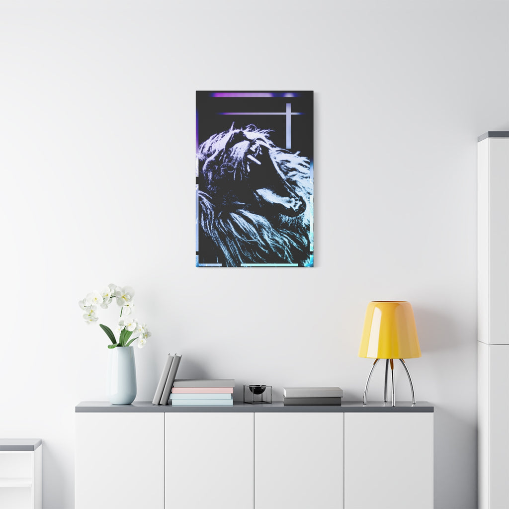 CRT Lion Retro Wave Canvas Art - 80s Vaporwave Neon Decor