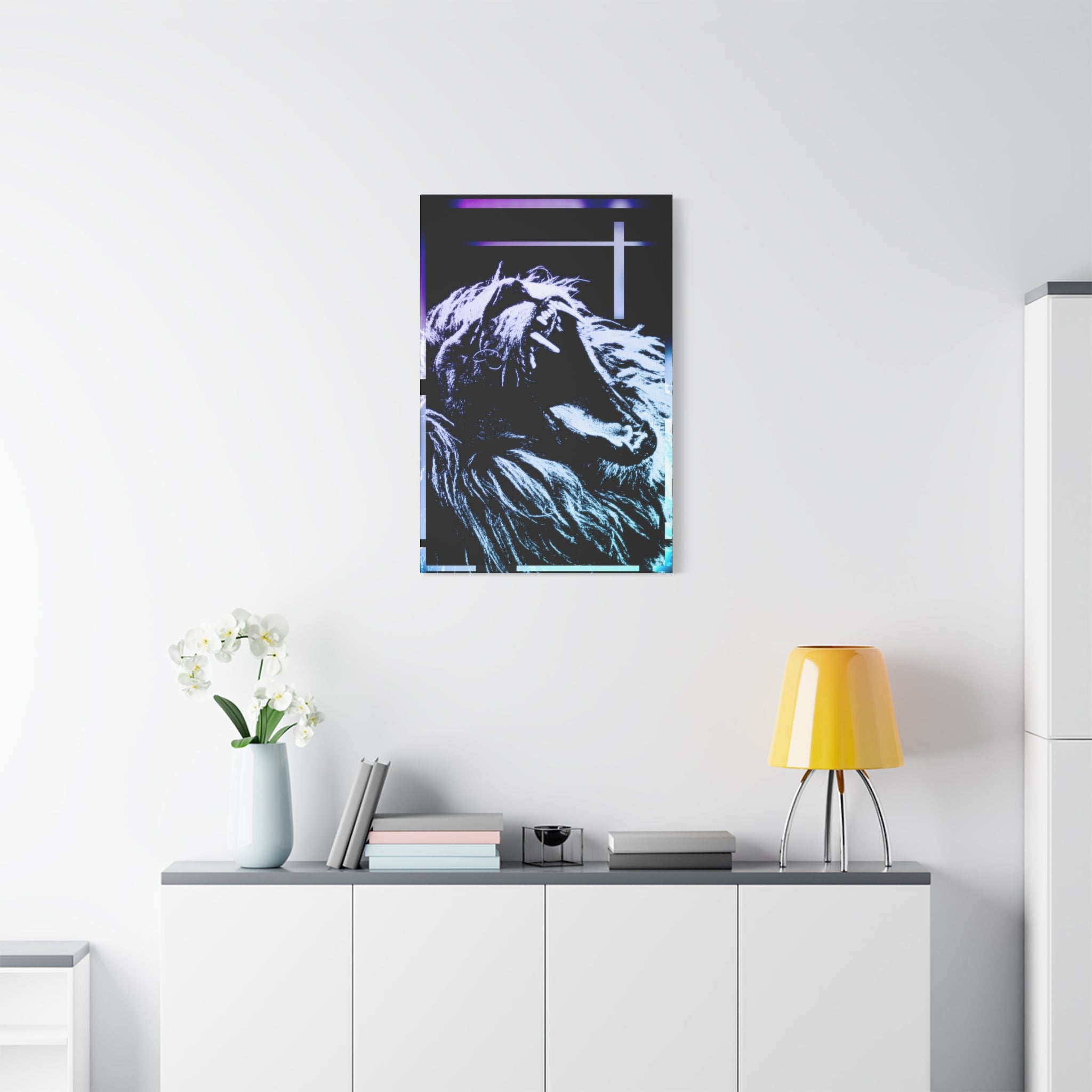 CRT Lion Retro Wave Canvas Art - 80s Vaporwave Neon Decor