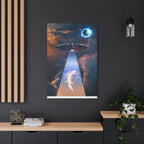 Space Lizards Canvas Wall Art - Lizard Being Abducted Ufo Decor