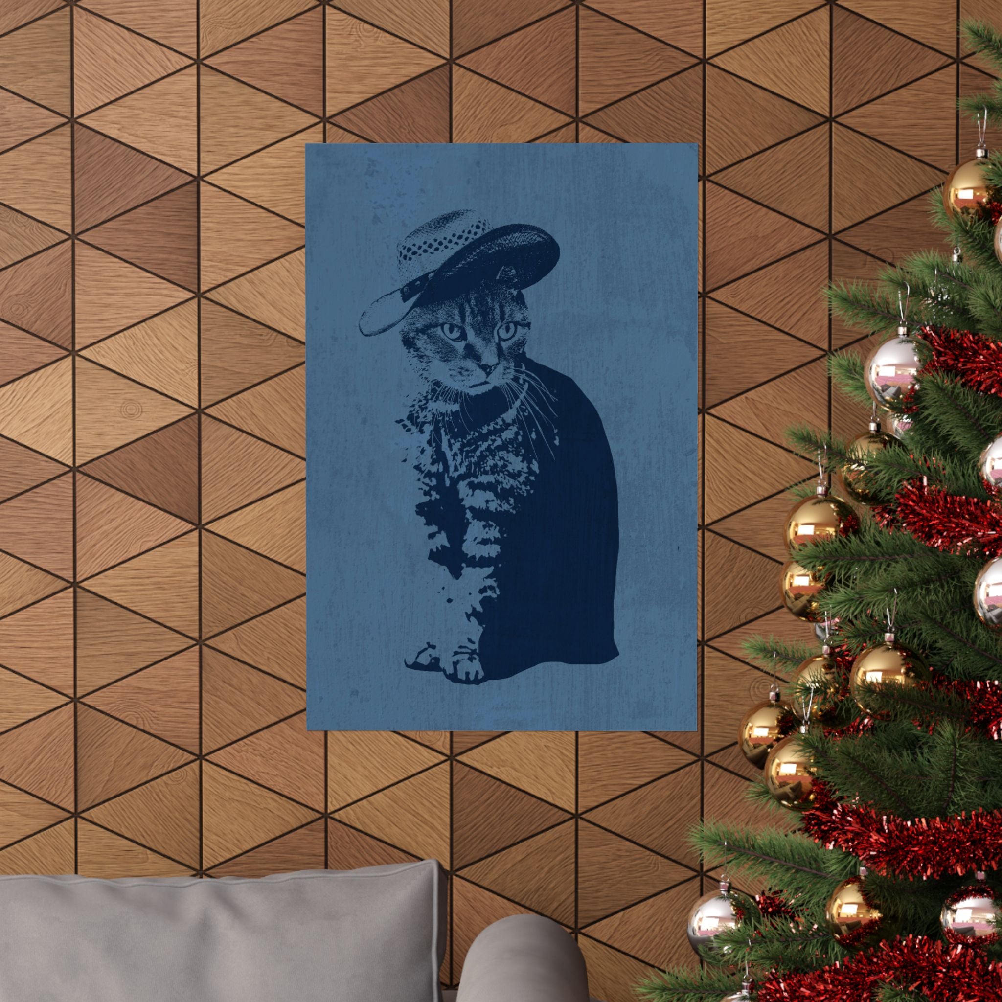Grey Tabby in a Sunhat Poster - Cute Cat Art Print
