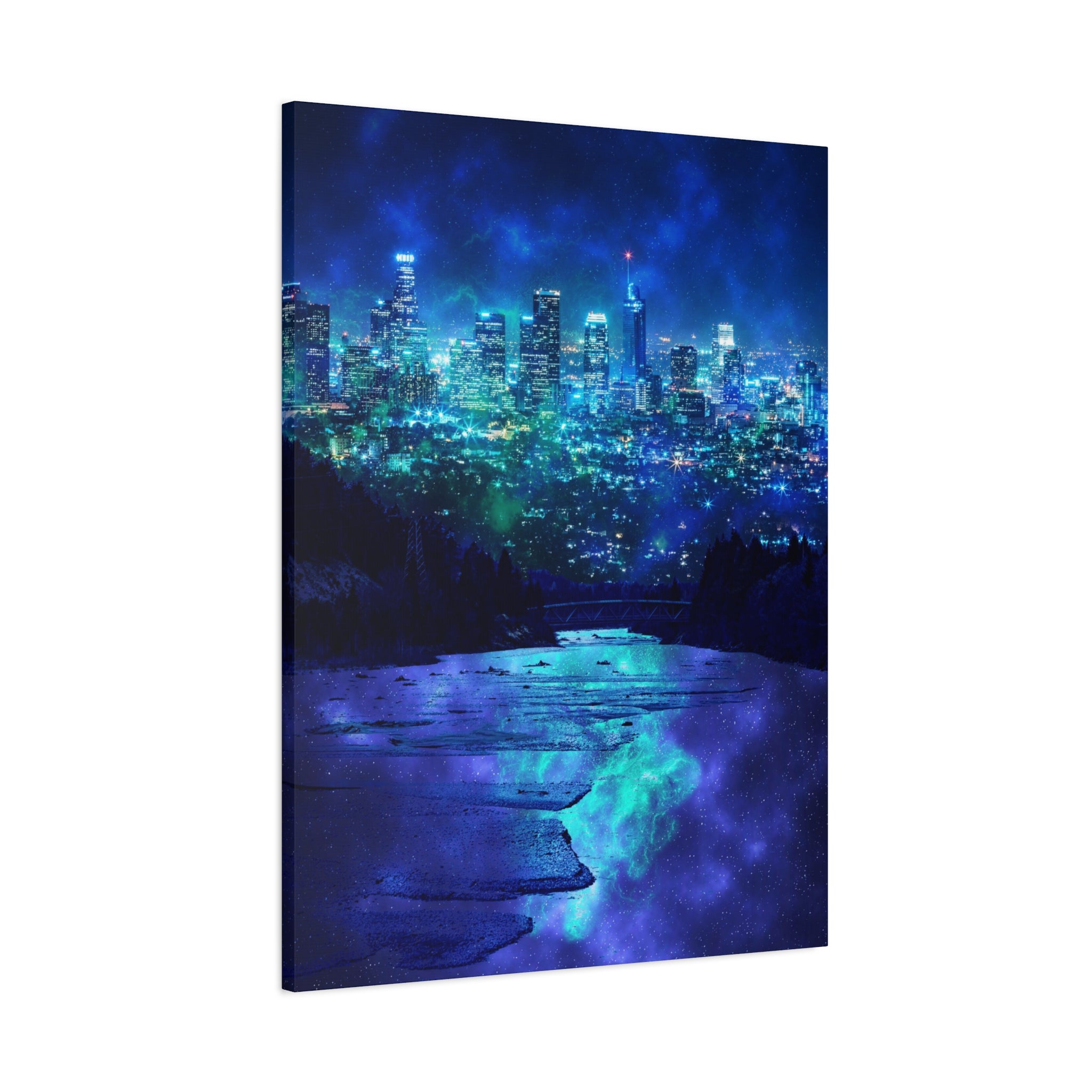 Cosmic Frosted City Canvas Wall Art - Winter Cityscape Decor