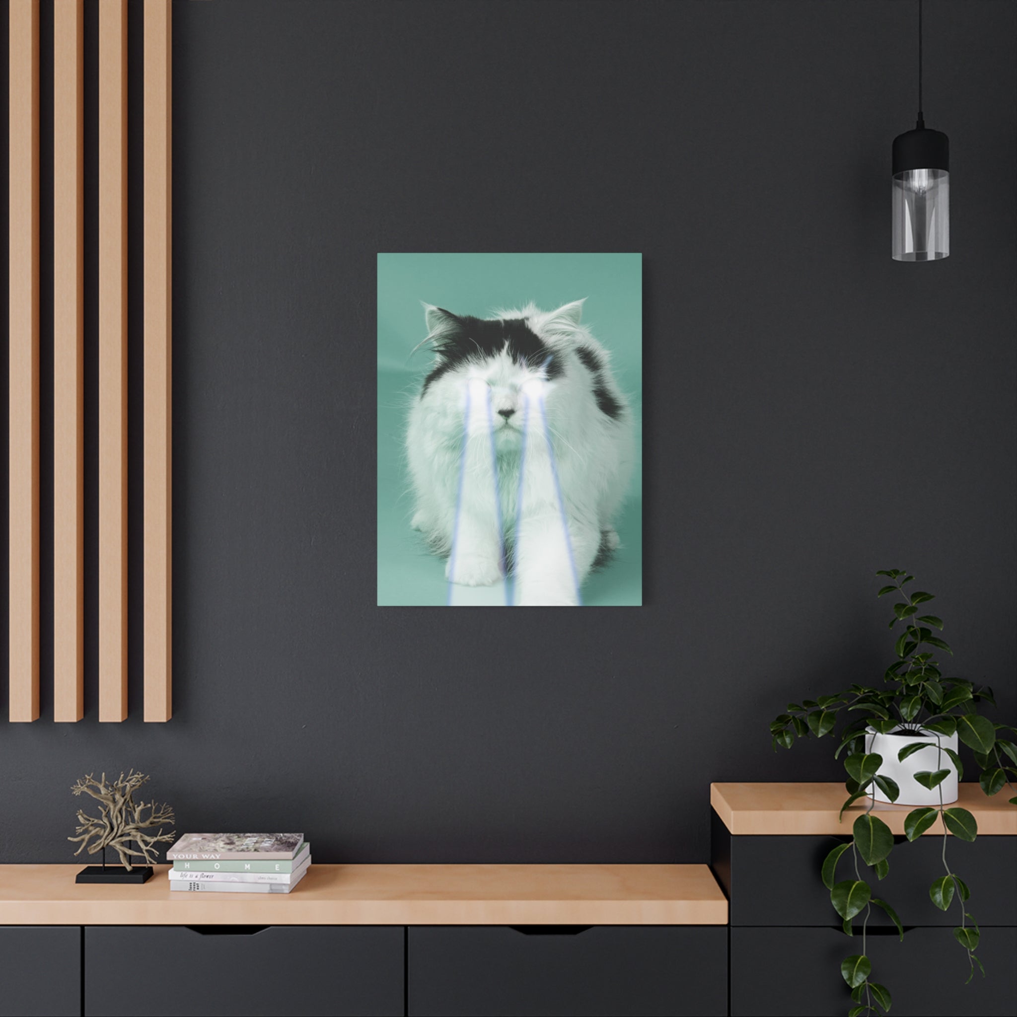 Laser Cat Canvas Wall Art - Funny Sci-Fi Space Feline Decor