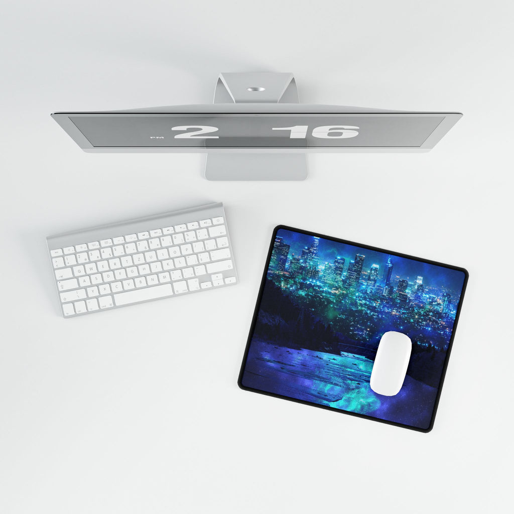 Cosmic Frosted City Desk Mat - Galactic Skyline Mouse Pad