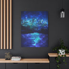 Cosmic Frosted City Canvas Art - Winter Metropolitan Nightscape