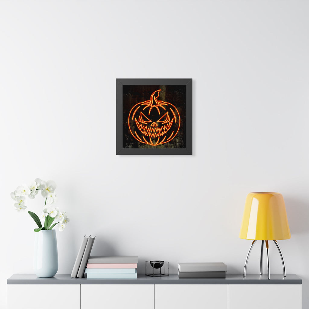 Neon Pumpkin Framed Poster - Spooky Halloween Wall Art